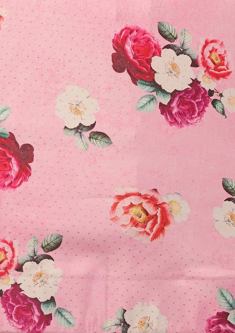 Pink Printed Silk Lehenga Set