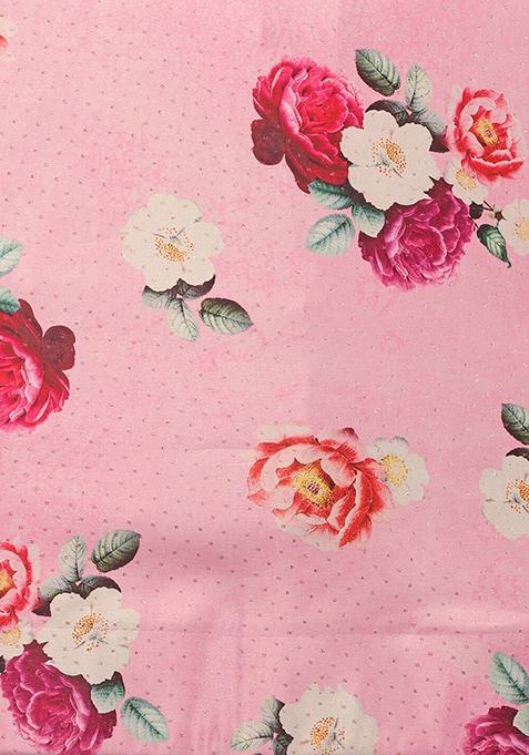 Pink Printed Silk Lehenga Set