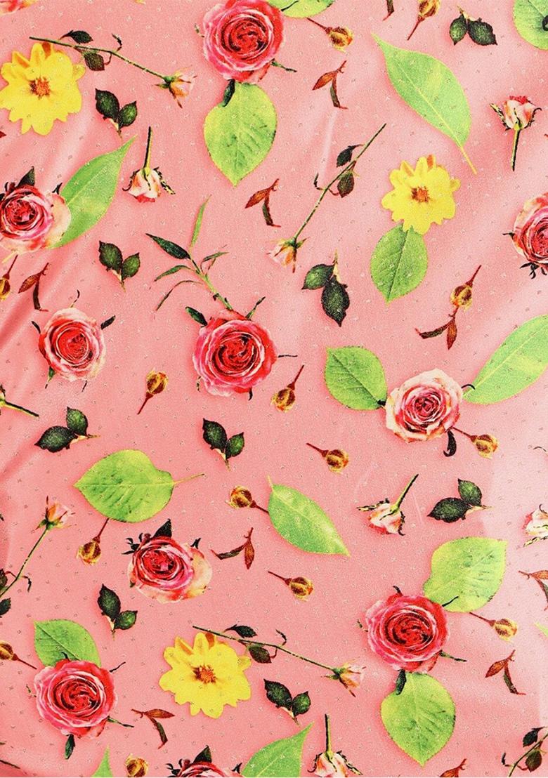 Pink Printed Silk Lehenga Set