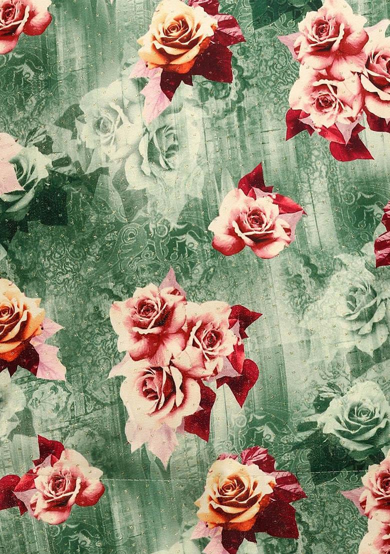 Green Printed Silk Lehenga Set