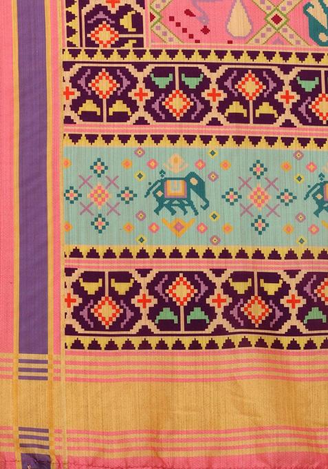 Multicolor Printed Silk Lehenga Set