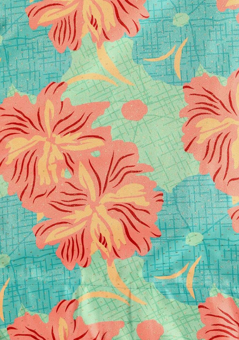 Multicolor Printed Silk Lehenga Set