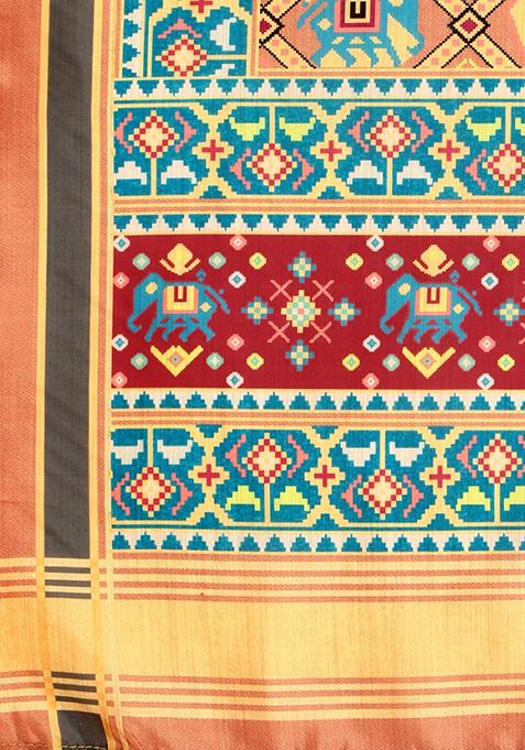 Multicolor Printed Silk Lehenga Set