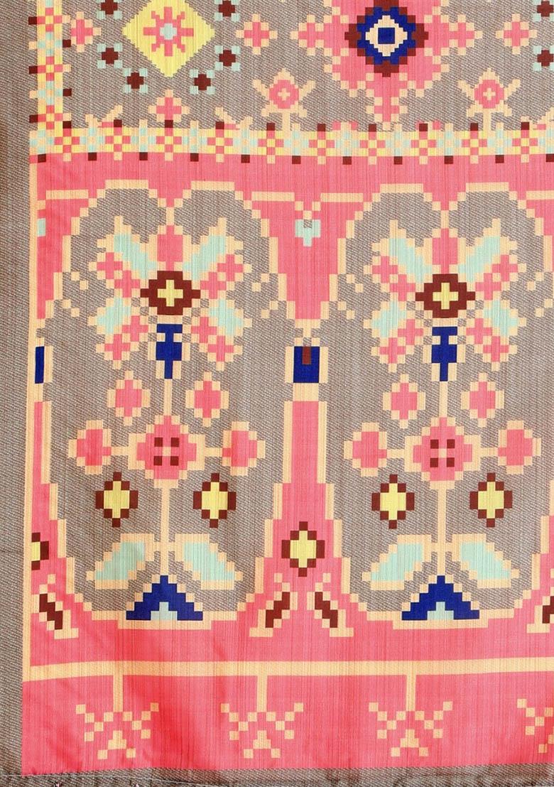 Pink Printed Silk Lehenga Set