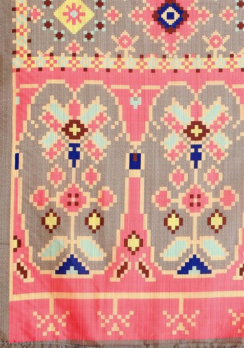 Pink Printed Silk Lehenga Set