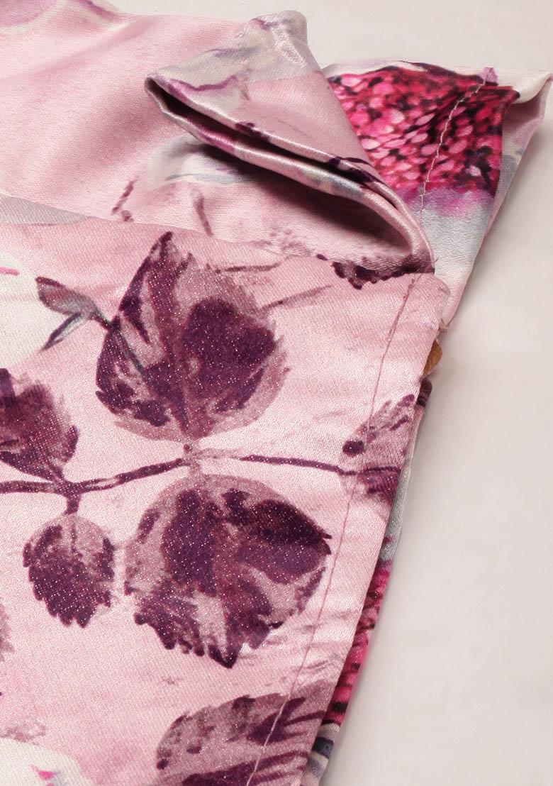 Pink Printed Silk Lehenga Set