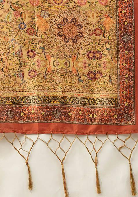 Black Printed Silk Lehenga Set