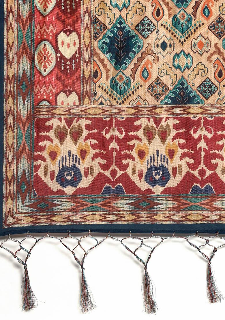 Teal Printed Silk Lehenga Set