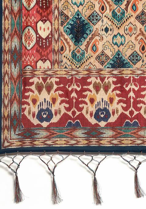 Teal Printed Silk Lehenga Set