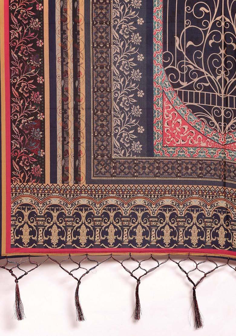 Orange Printed Silk Lehenga Set