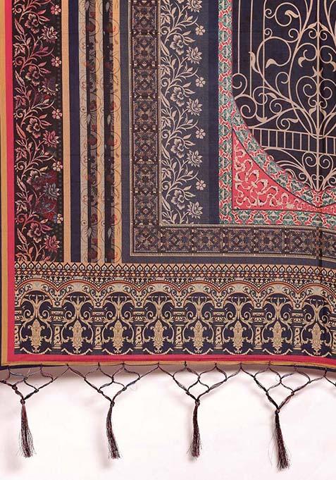 Orange Printed Silk Lehenga Set