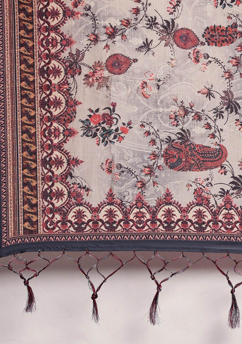 Peach Printed Silk Lehenga Set