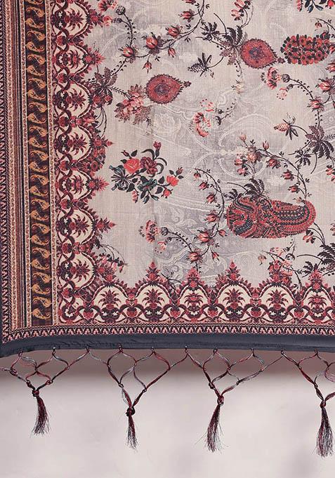 Peach Printed Silk Lehenga Set