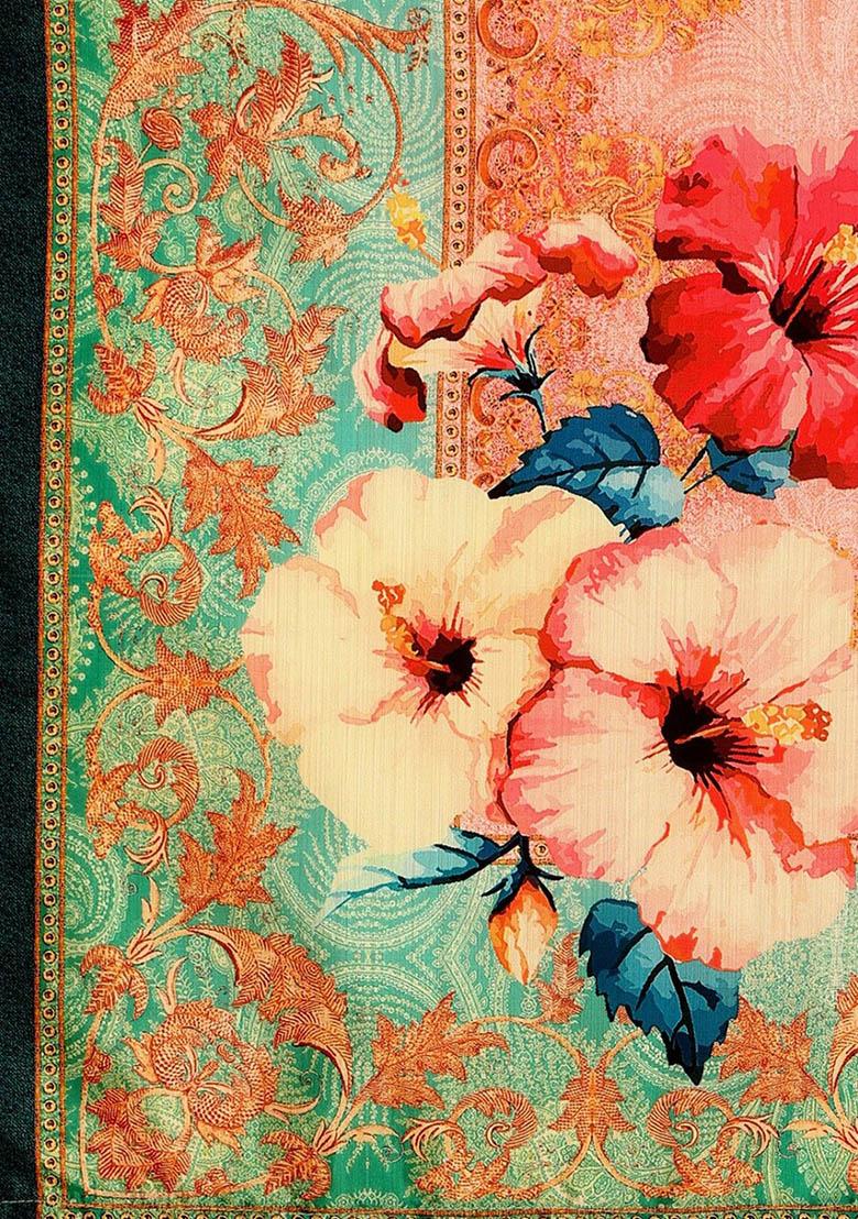 Teal Printed Silk Lehenga Set