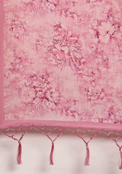 Maroon Printed Silk Lehenga Set