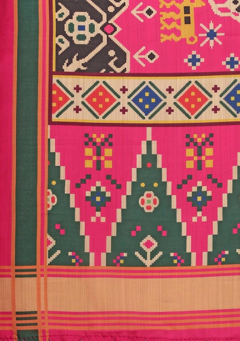 Multicolor Printed Silk Lehenga Set - Indya