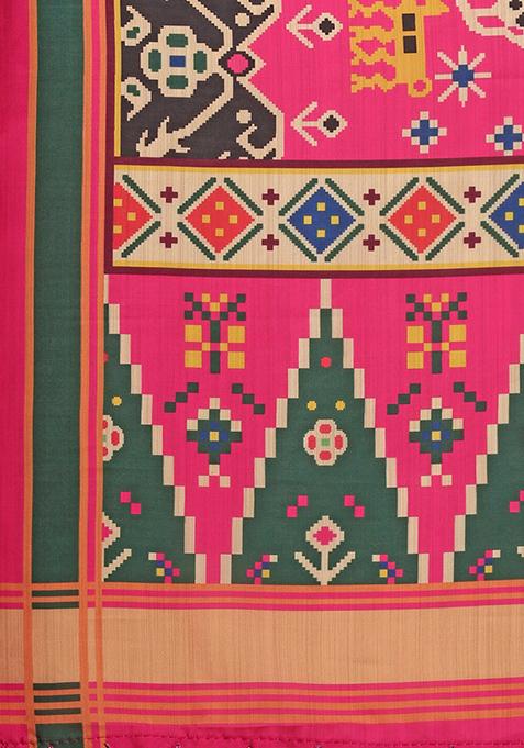 Multicolor Printed Silk Lehenga Set