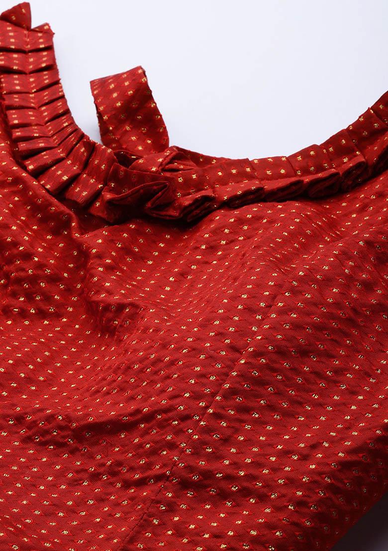 Beige Printed Silk Lehenga Set