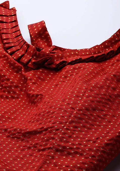 Beige Printed Silk Lehenga Set