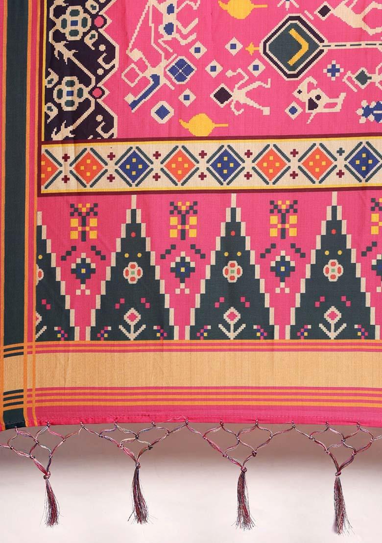 Light Blue Printed Silk Lehenga Set - Indya