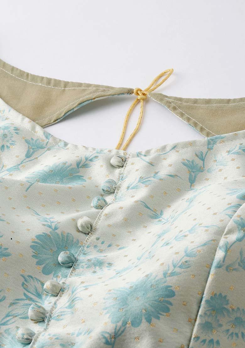 Light Blue Printed Silk Lehenga Set