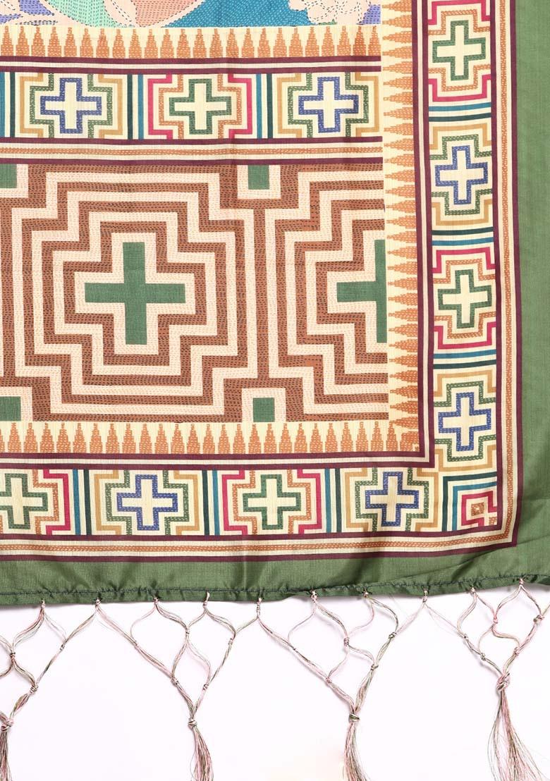 Multicolor Printed Silk Lehenga Set - Indya