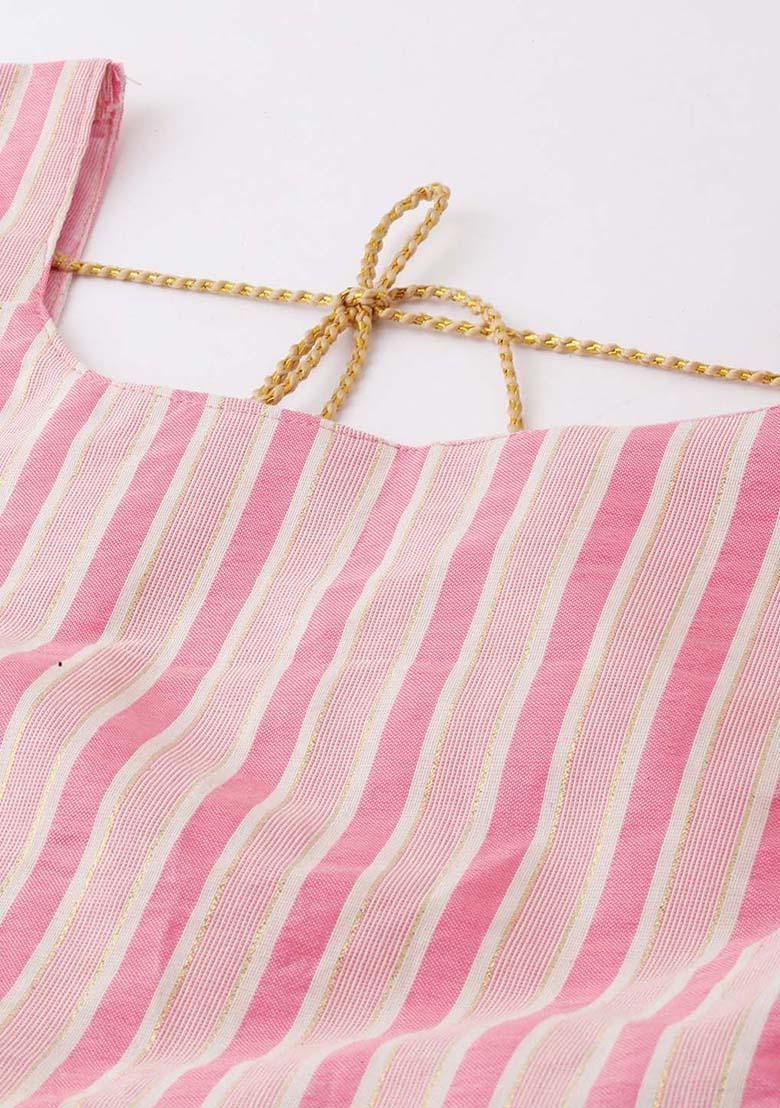 Dark Blue Printed Silk Lehenga Set - Indya