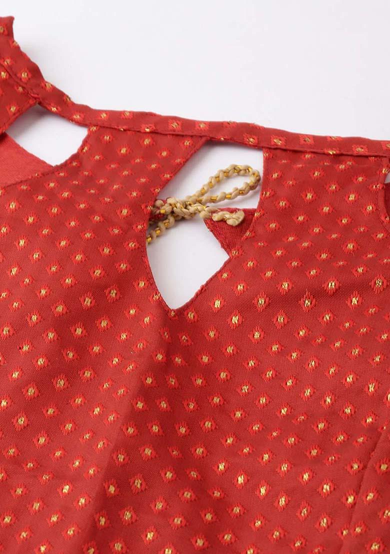 Beige Printed Silk Lehenga Seta