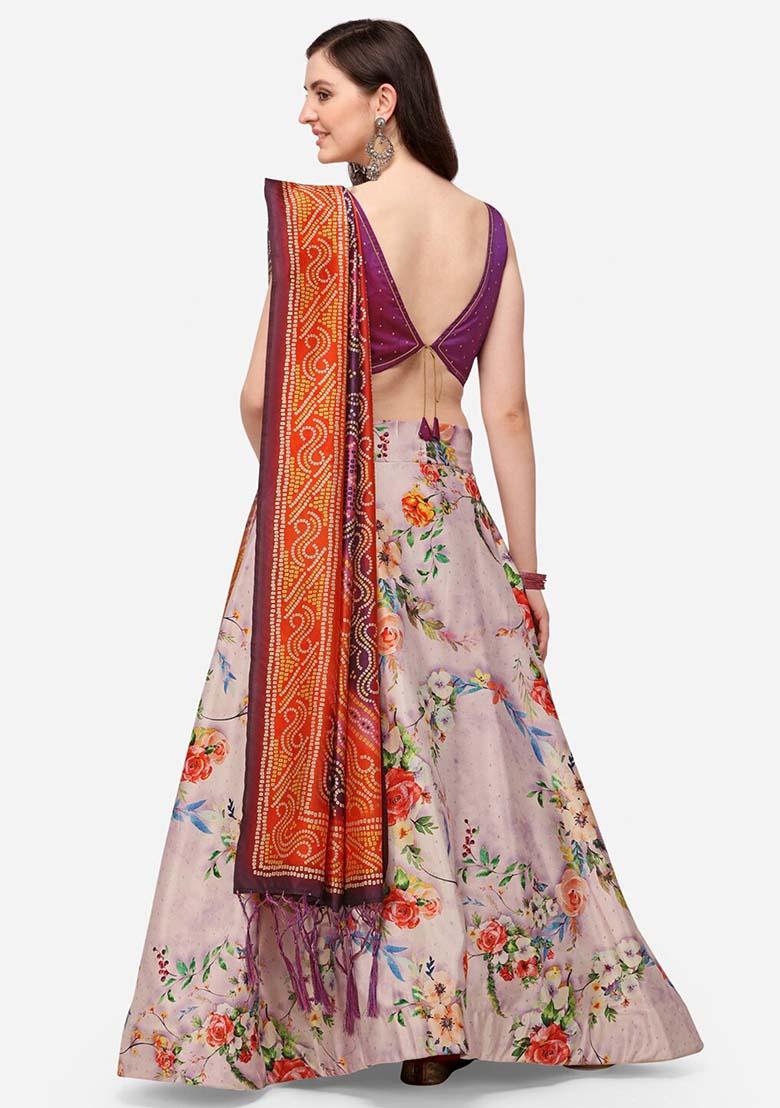 Multicolor Printed Silk Lehenga Set