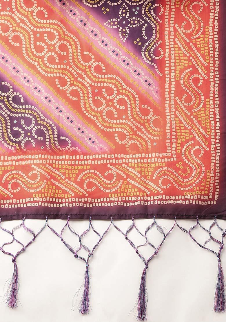 Multicolor Printed Silk Lehenga Set