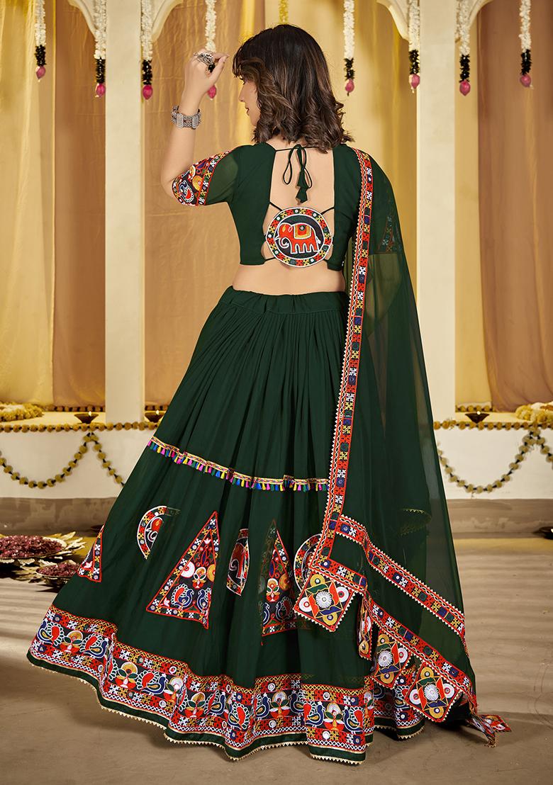 Green Embroidered Georgette Lehenga Set