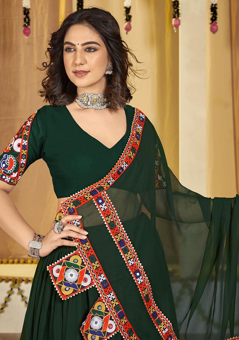 Green Embroidered Georgette Lehenga Set
