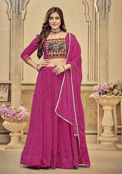 Pink Embroidered Georgette Lehenga Set