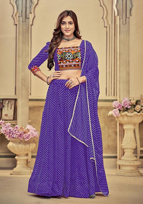 Purple Embroidered Georgette Lehenga Set