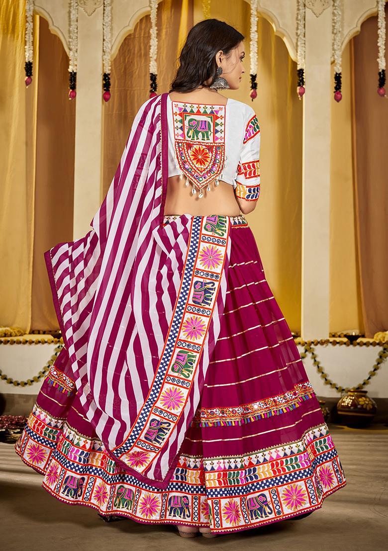Pink Embroidered Georgette Lehenga Set