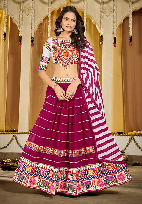 Pink Embroidered Georgette Lehenga Set