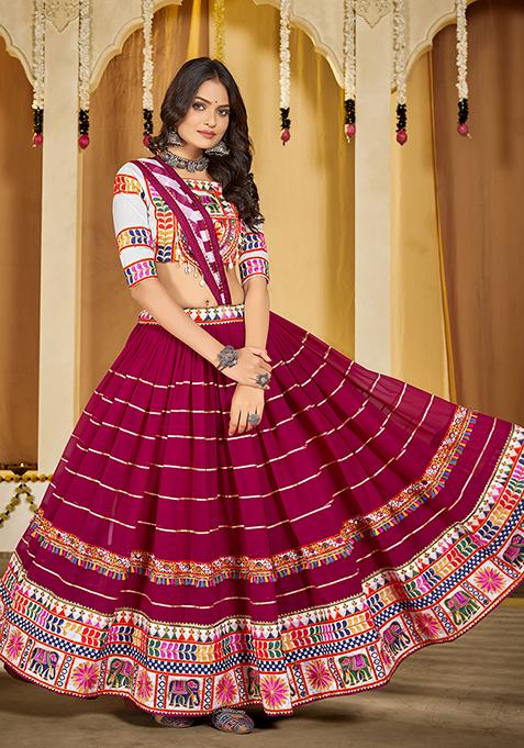 Pink Embroidered Georgette Lehenga Set