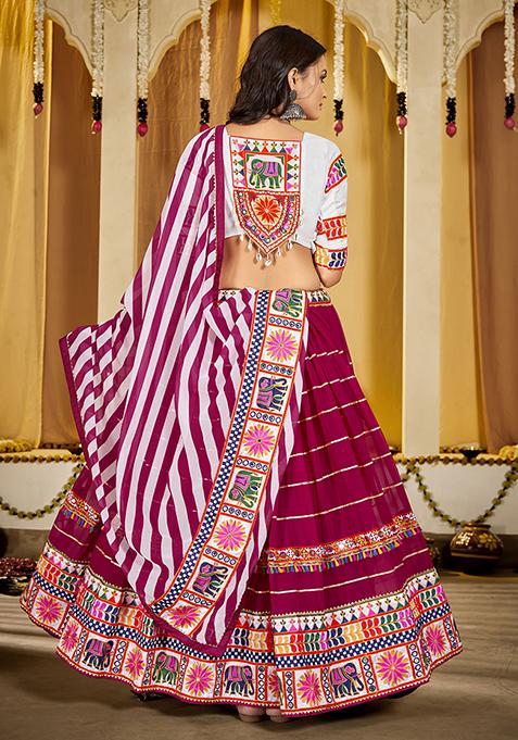 Pink Embroidered Georgette Lehenga Set