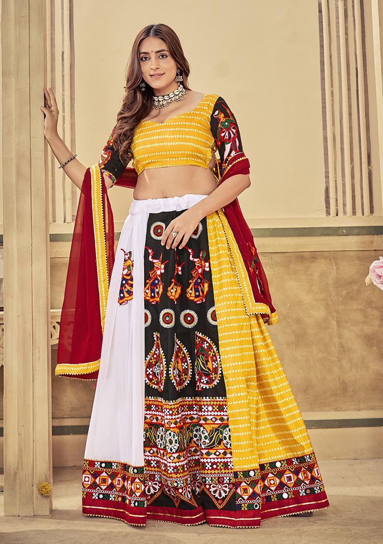 Multicolor Embroidered Art Silk Lehenga Set