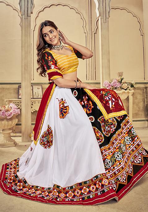 Multicolor Embroidered Art Silk Lehenga Set