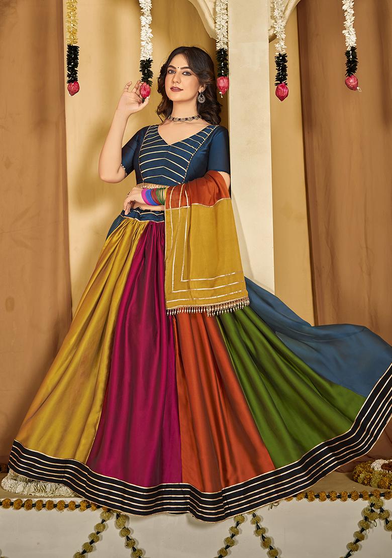 Multicolor Embroidered Art Silk Lehenga Set