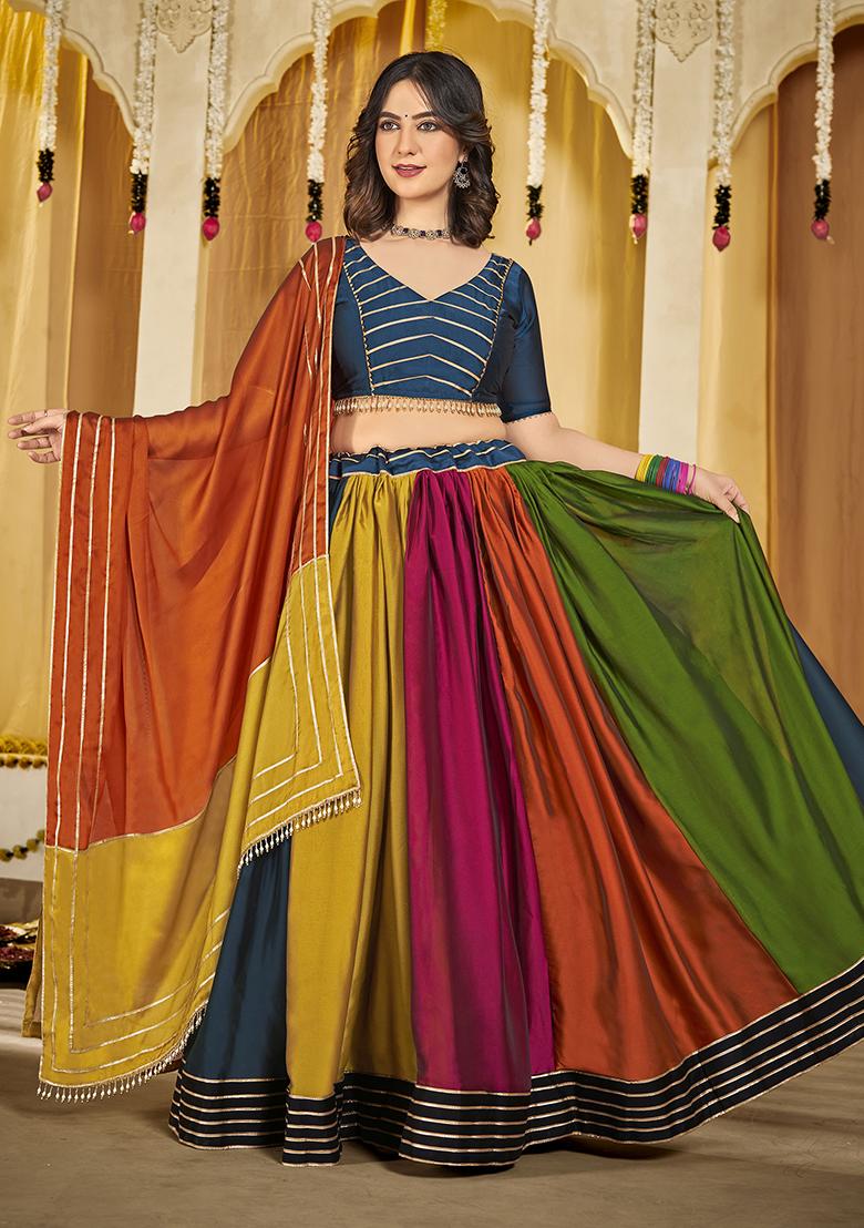 Multicolor Embroidered Art Silk Lehenga Set