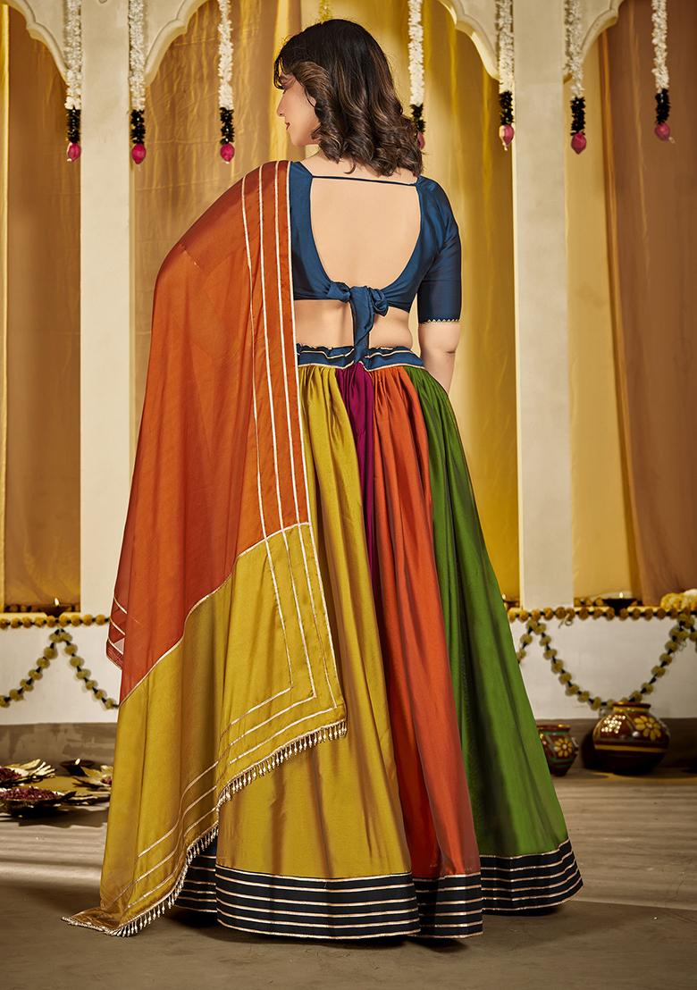 Multicolor Embroidered Art Silk Lehenga Set
