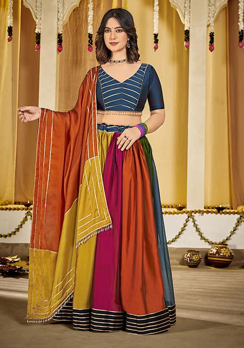 Multicolor Embroidered Art Silk Lehenga Set