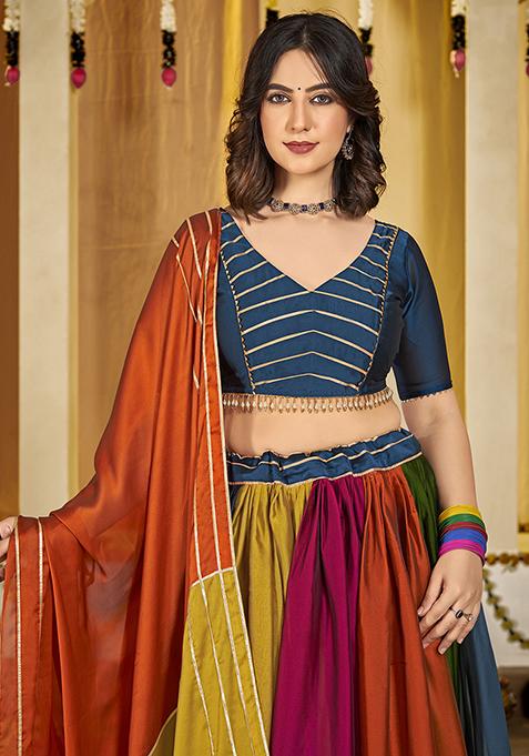 Multicolor Embroidered Art Silk Lehenga Set