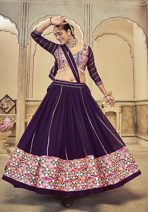 Purple Embroidered Georgette Lehenga Set