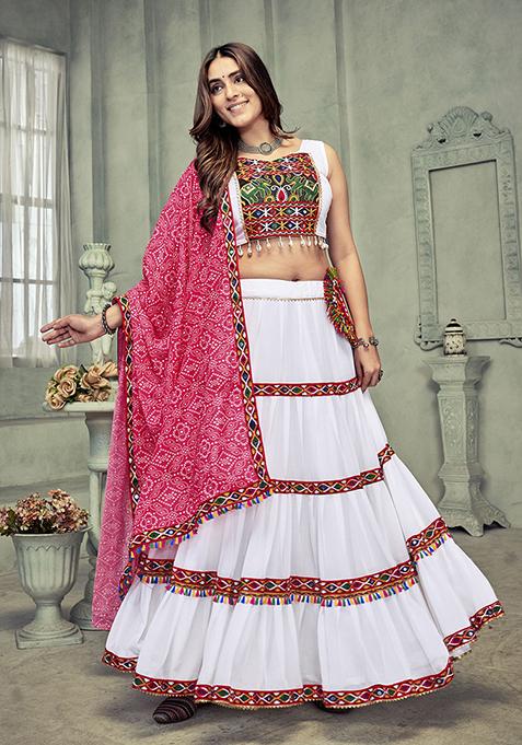 White Embroidered Georgette Lehenga Set