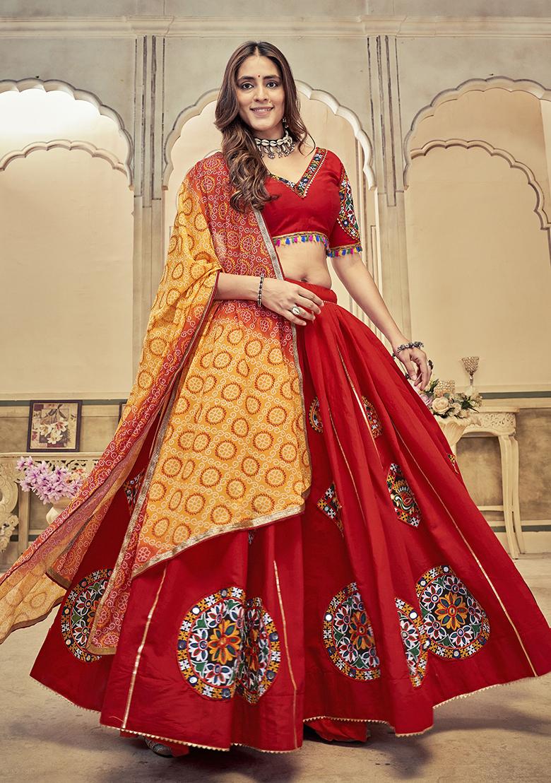 Maroon Embroidered Cotton Silk Lehenga Set