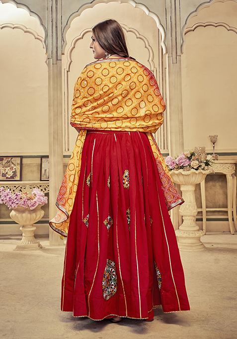 Maroon Embroidered Cotton Silk Lehenga Set