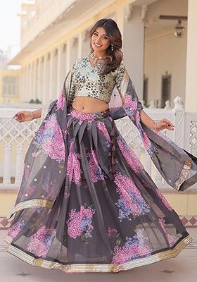 Grey Embroidered Art Silk Lehenga Set